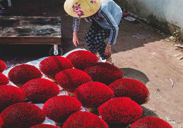 Dry incense sticks are gathered…